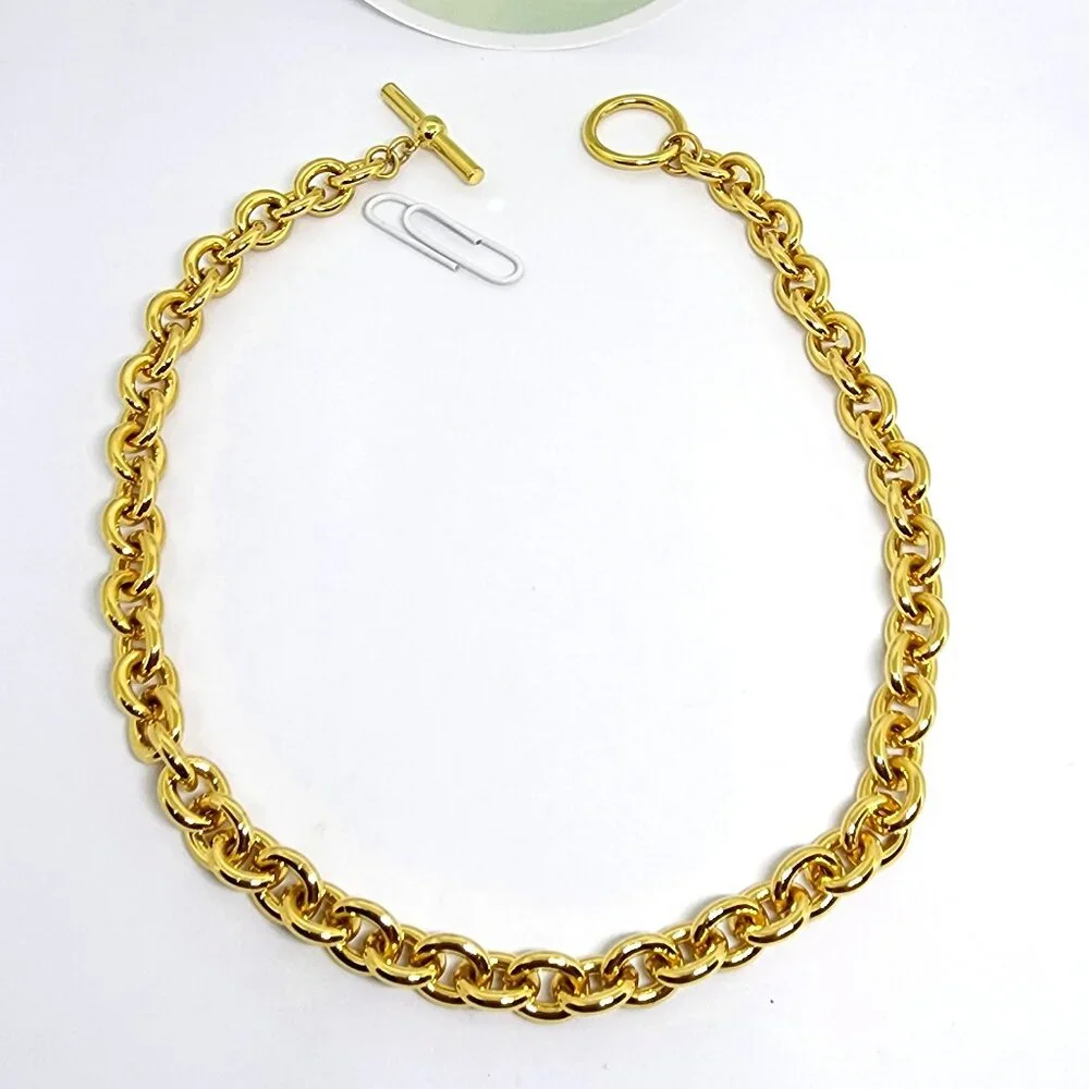 Mid Century Modern Heavy Gold Plate Cable Chain Toggle Clasp 13.5